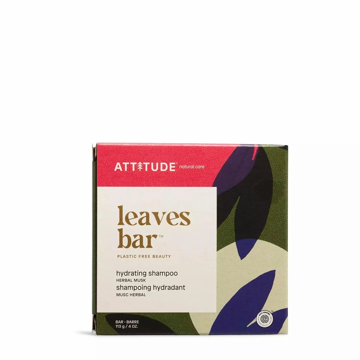ATTITUDE Hydrating Shampoo Bar, Natural Origin, Ideal for Dry, Damaged Hair, Castor Oil, EWG Verified & Clean ingredients, Vegan, Herbal Musk, 4 Oz