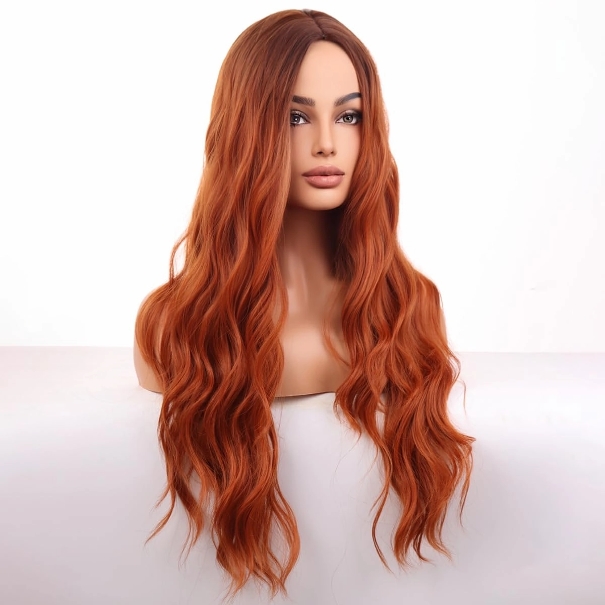Auburn Wig Long Red Curly Wavy Wigs for Women Middle Part Ombre Orange Wig Heat Resistant Synthetic Wigs for Daily Use Cosplay wig