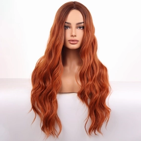 Auburn Wig Long Red Curly Wavy Wigs for Women Middle Part Ombre Orange Wig Heat Resistant Synthetic Wigs for Daily Use Cosplay wig