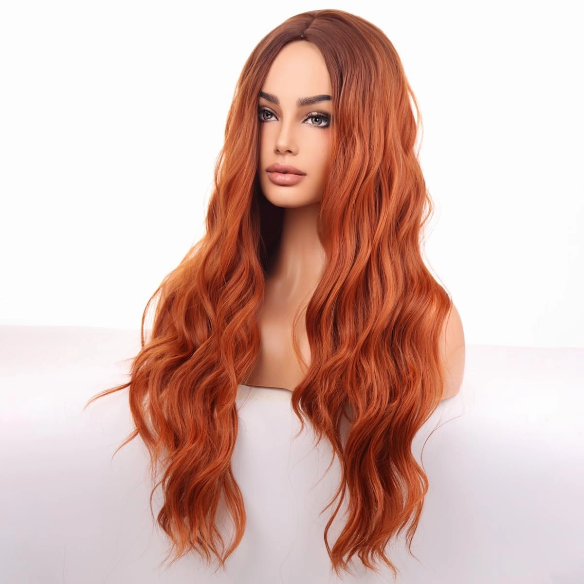 Auburn Wig Long Red Curly Wavy Wigs for Women Middle Part Ombre Orange Wig Heat Resistant Synthetic Wigs for Daily Use Cosplay wig