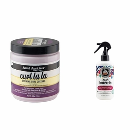 Aunt Jackie's Curl Defining Custard, 15 Ounce & So Cozy Leave In Conditioner Spray for Kids' Curly Hair, 8 Fl Oz