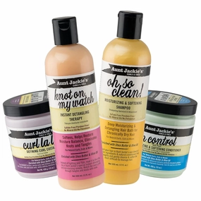 Aunt Jackie's Curls & Coils Perfect Hydrate Collection - Mega-Moisturizing with Shea Butter & Olive Oil, 4 Products: Curl Conditioner, Detangler, Shampoo, Hair Masque