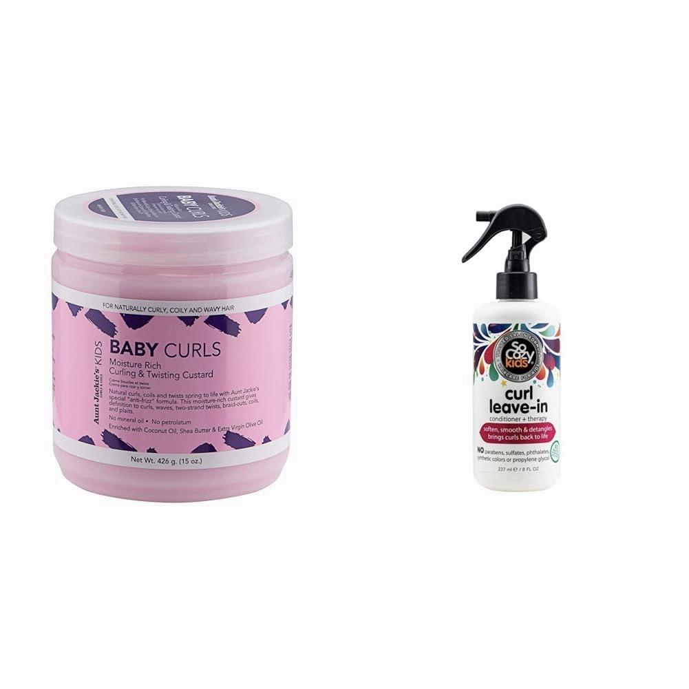 Aunt Jackie's Kids Curls Custard, So Cozy Leave-In Conditioner & Detangler Spray for Curly Hair, 15 oz & 8 oz