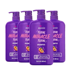 Aussie Total Miracle 7 Benefit Shampoo for Dry, Damaged Hair of All Types, Paraben-Free, 30.4 fl oz, 4-Pack
