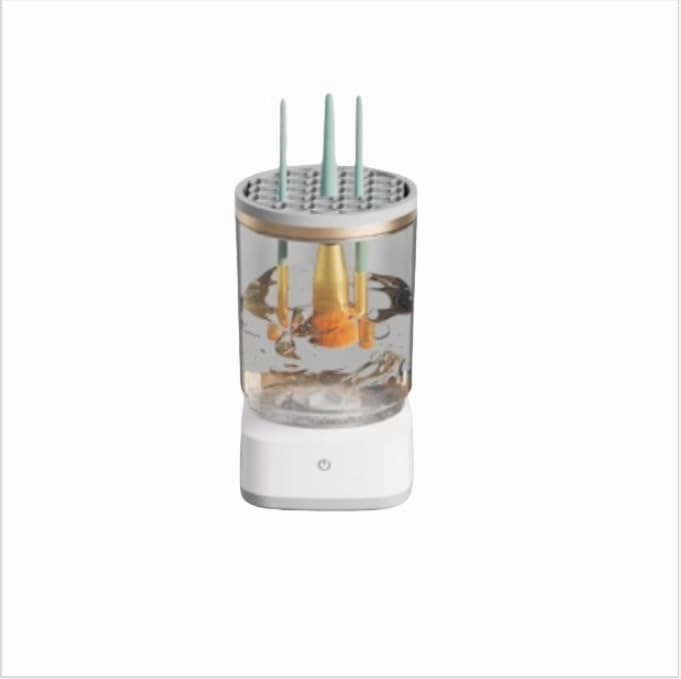 auto-Dry Brush Washer,Electric Makeup Brush Cleaner and Dryer, USB-Powered, 2-in-1 Automatic Cleaning Machine with Stand, White (Transparent)