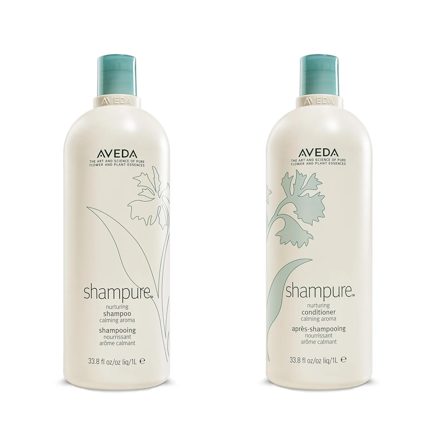 Aveda Shampure Nurturing Shampoo & Conditioner Duo | Daily Shampoo & Conditioner for Normal, Fine to Medium Hair | Silicone Free | Liter Size
