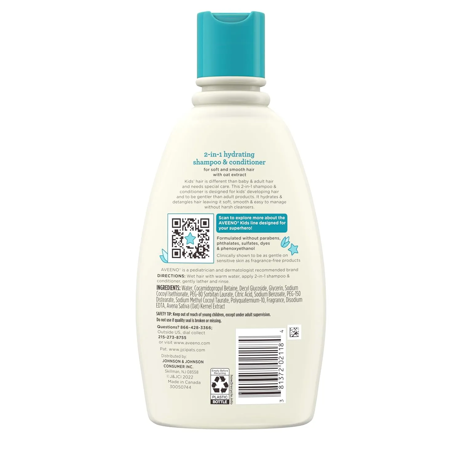 Aveeno Kids 2-in-1 Shampoo and Conditioner, Hydrating Shampoo and Conditioner for Soft, Smooth and Easily Manageable Hair, Oat Extract Formula, Gentle Scent, Hypoallergenic, 12 fl. oz, 3 Pack