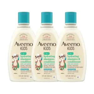 Aveeno Kids 2-in-1 Shampoo and Conditioner, Hydrating Shampoo and Conditioner for Soft, Smooth and Easily Manageable Hair, Oat Extract Formula, Gentle Scent, Hypoallergenic, 12 fl. oz, 3 Pack