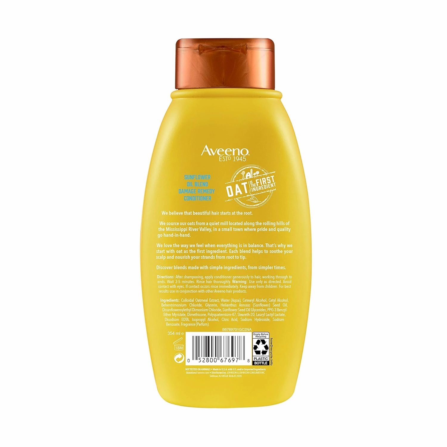 Aveeno Sunflower Oil Blend Conditioner, for Dry Damaged Hair, Dye, Paraben & Sulfate Surfactants Free, 12oz