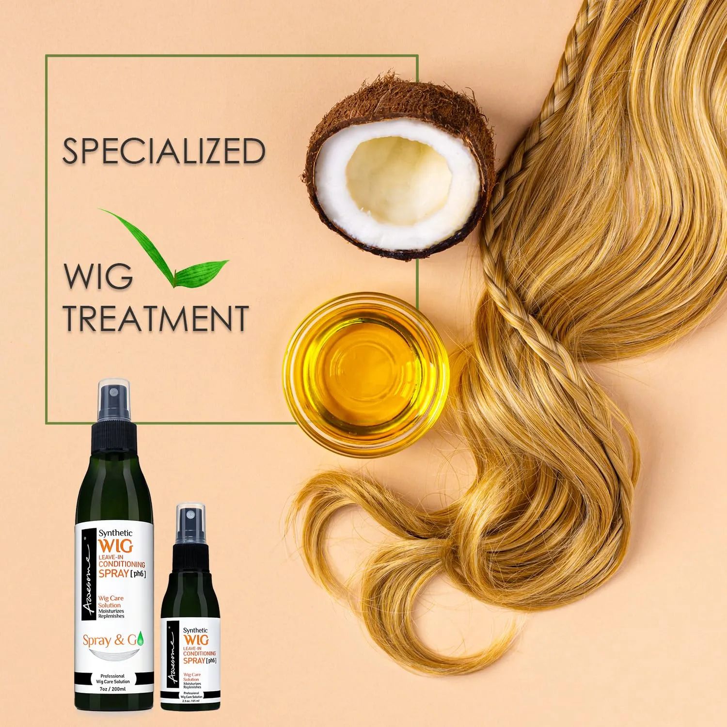 Awesome Synthetic Wig Shampoo and Leave in Conditioner Spray: pH6, Premium Set of 2, Revitalizes Synthetic Wigs, Contains Coconut Oil (7 fl oz)