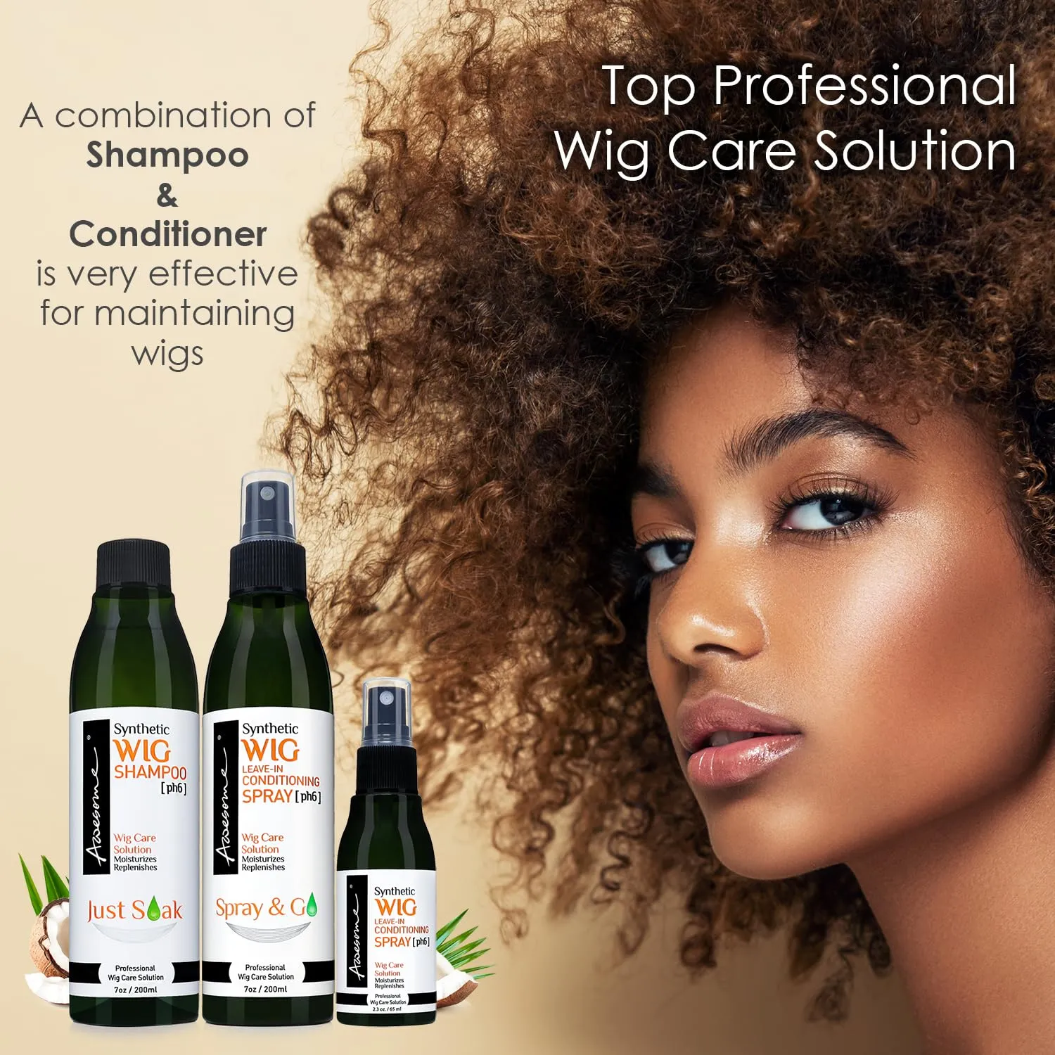 Awesome Synthetic Wig Shampoo and Leave in Conditioner Spray: pH6, Premium Set of 2, Revitalizes Synthetic Wigs, Contains Coconut Oil (7 fl oz)