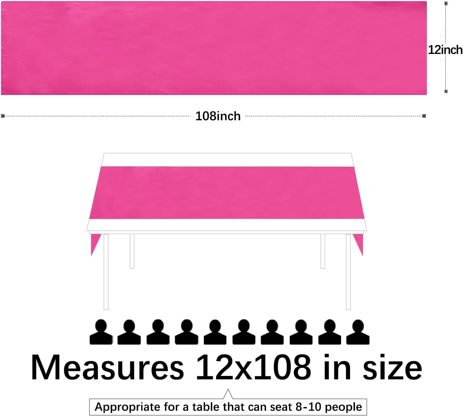 B-COOL Hot Pink Table Runner Satin Table Runners Wedding Party Table Runners 10 Packs 12x108 inch Silk Smooth Fabric for Baby Shower Birthday Party Decorations