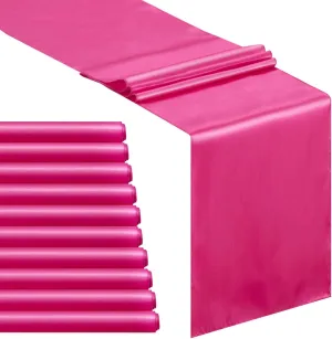 B-COOL Hot Pink Table Runner Satin Table Runners Wedding Party Table Runners 10 Packs 12x108 inch Silk Smooth Fabric for Baby Shower Birthday Party Decorations