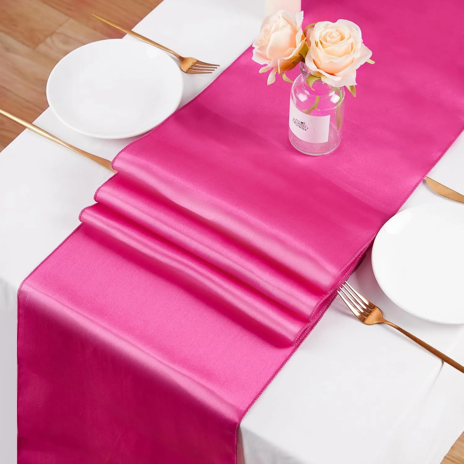 B-COOL Hot Pink Table Runner Satin Table Runners Wedding Party Table Runners 10 Packs 12x108 inch Silk Smooth Fabric for Baby Shower Birthday Party Decorations