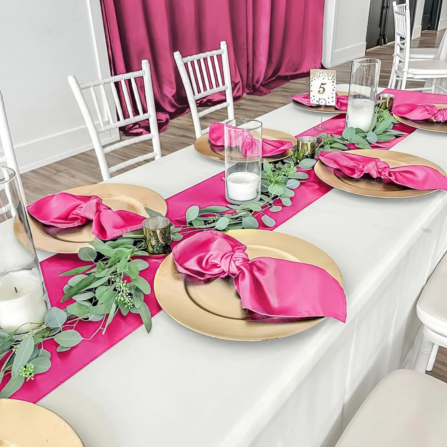 B-COOL Hot Pink Table Runner Satin Table Runners Wedding Party Table Runners 10 Packs 12x108 inch Silk Smooth Fabric for Baby Shower Birthday Party Decorations