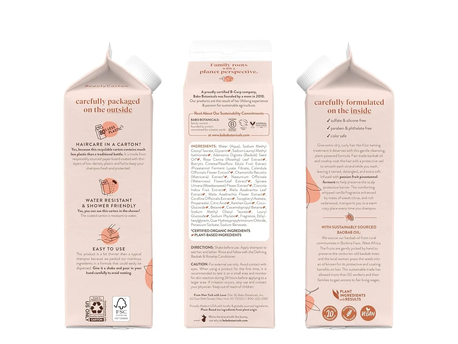 Babo Botanicals Defining Baobab & Rosehip Shampoo   Bundle with Conditioner – For extra dry, curly hair – Smooth & Define – Passion Fruit Ferment for scalp