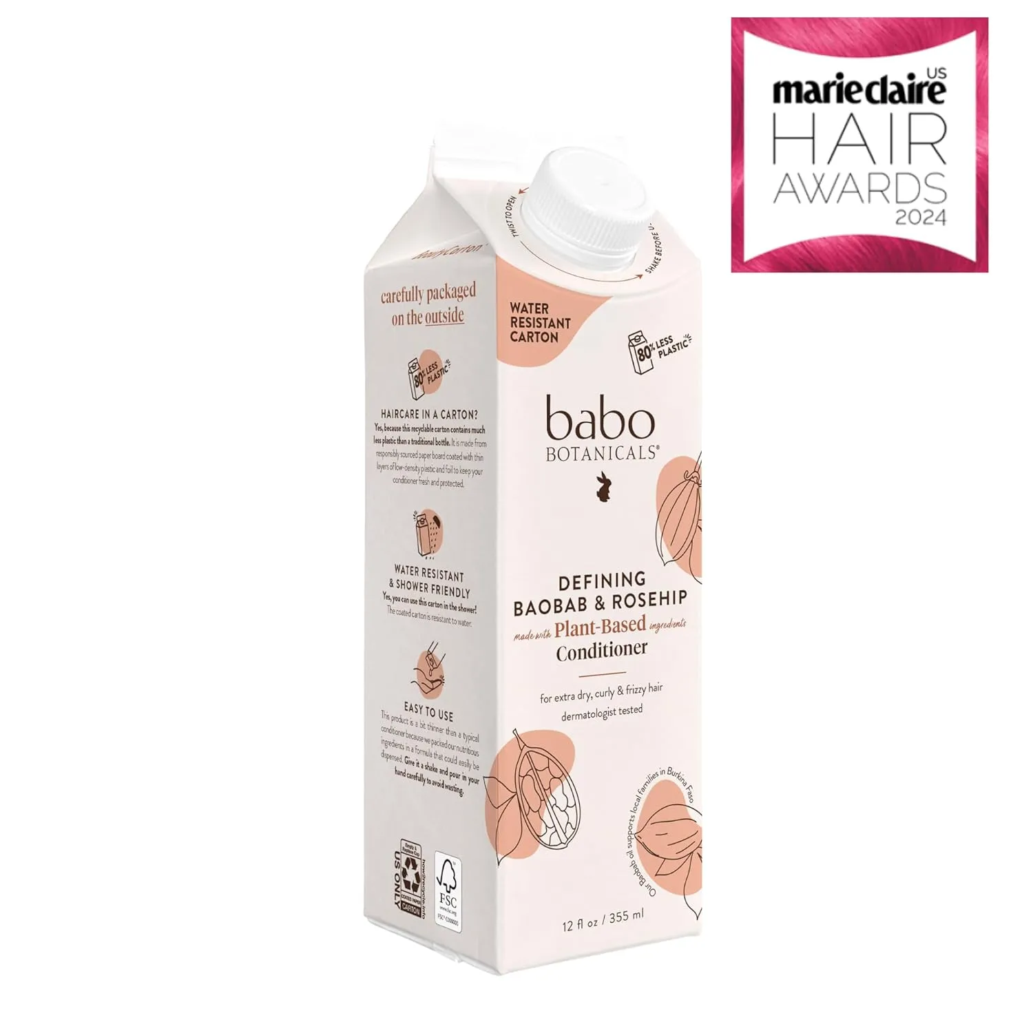 Babo Botanicals Defining Baobab & Rosehip Shampoo   Bundle with Conditioner – For extra dry, curly hair – Smooth & Define – Passion Fruit Ferment for scalp