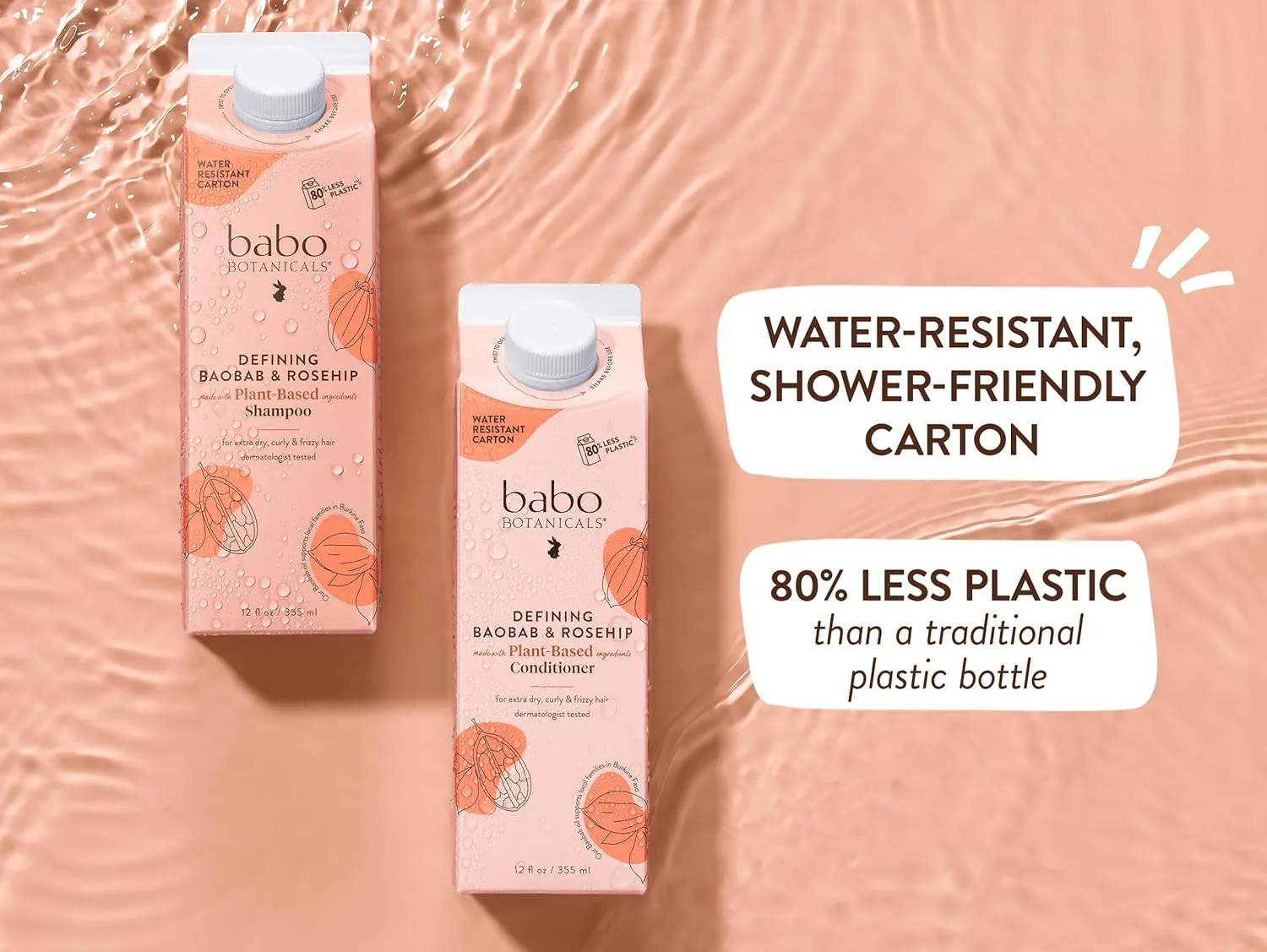Babo Botanicals Defining Baobab & Rosehip Shampoo   Bundle with Conditioner – For extra dry, curly hair – Smooth & Define – Passion Fruit Ferment for scalp