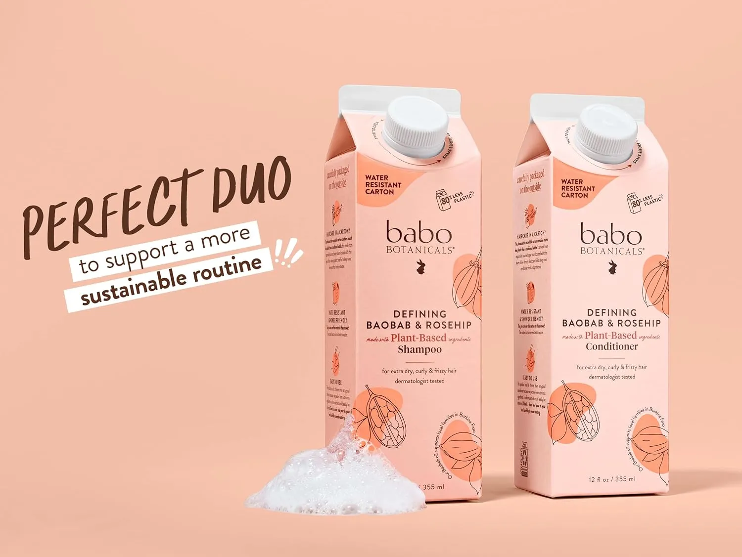 Babo Botanicals Defining Baobab & Rosehip Shampoo   Bundle with Conditioner – For extra dry, curly hair – Smooth & Define – Passion Fruit Ferment for scalp