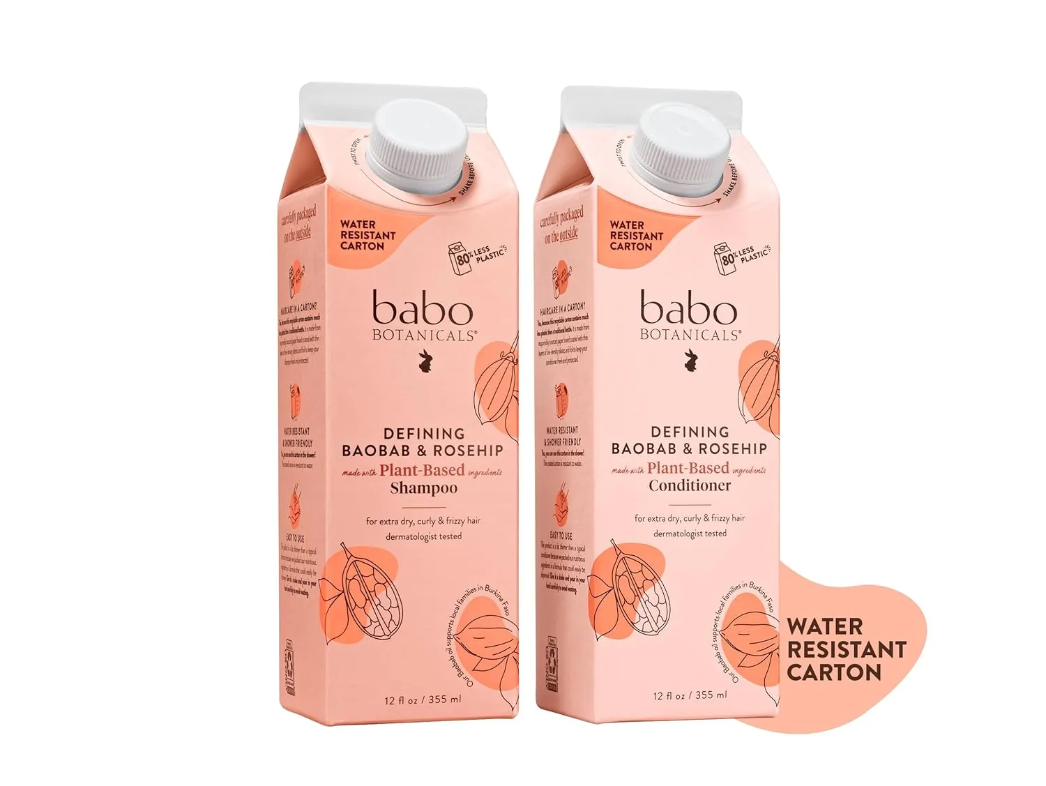Babo Botanicals Defining Baobab & Rosehip Shampoo   Bundle with Conditioner – For extra dry, curly hair – Smooth & Define – Passion Fruit Ferment for scalp