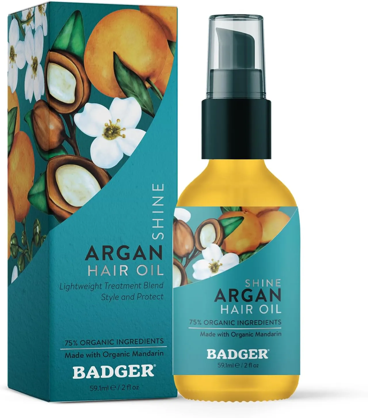 Badger Organic Argan Hair Oil, Restore a Healthy Shine to Dry Brittle Hair, Organic Moroccan Argan Oil Hair Moisturizer/Hair Serum, 2 fl oz Glass Bottle