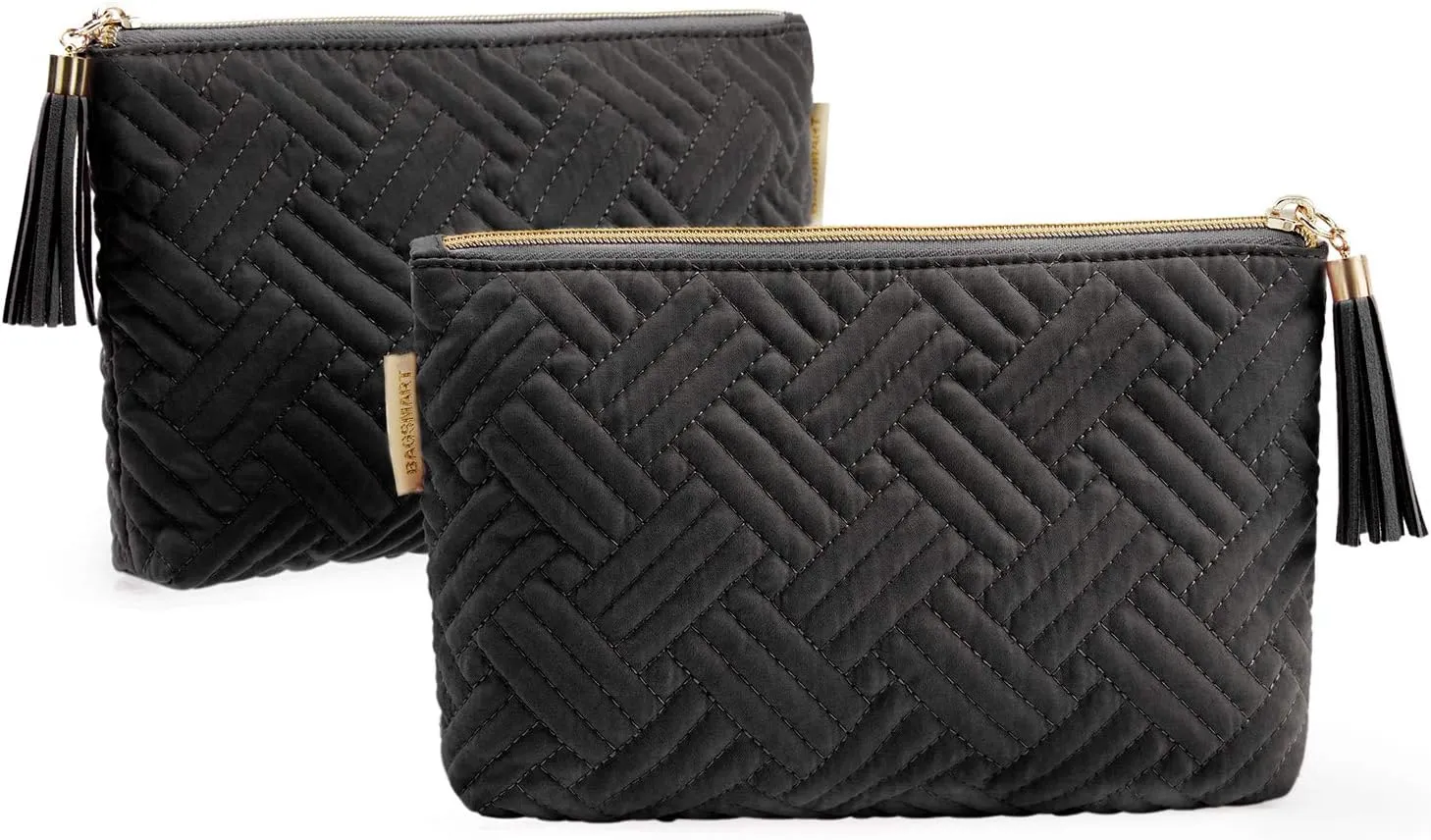 BAGSMART Small Cosmetic Bag, Makeup Bag,2 Pcs for Purse,Travel Pouch for Makeup Brushes Lipsticks Electonic Accessories, Black Black