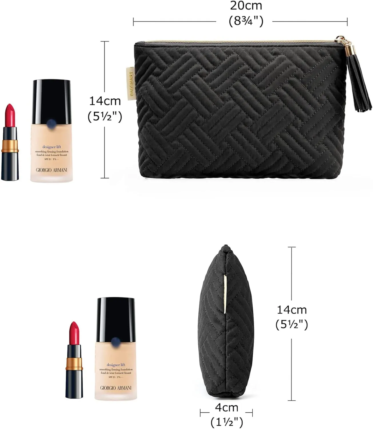 BAGSMART Small Cosmetic Bag, Makeup Bag,2 Pcs for Purse,Travel Pouch for Makeup Brushes Lipsticks Electonic Accessories, Black Black