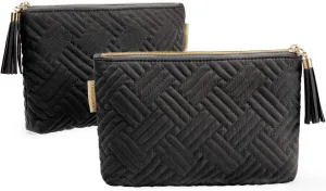 BAGSMART Small Cosmetic Bag, Makeup Bag,2 Pcs for Purse,Travel Pouch for Makeup Brushes Lipsticks Electonic Accessories, Black Black