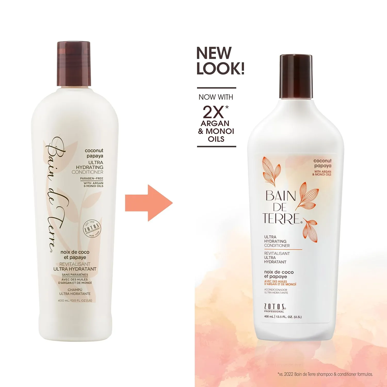 Bain de Terre Coconut Papaya Ultra Hydrating Conditioner, Moisture Quench for Dry, Damaged Hair, with Argan & Monoi Oils, Paraben-Free, Color-Safe, Vegan