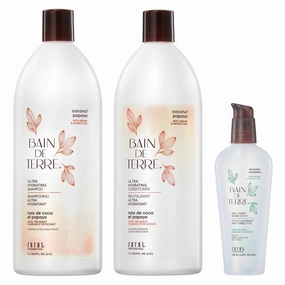 Bain de Terre Coconut Papaya Ultra Hydrating Conditioner, Moisture Quench for Dry, Damaged Hair, with Argan & Monoi Oils, Paraben-Free, Color-Safe, Vegan