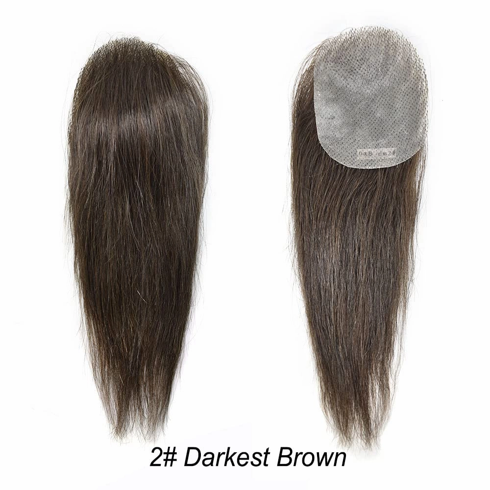 Bald Spot Hair Patch Toupee for Women Men Full Skin Base Human Hair Patch for Bald Spot Non-Surgical V-Looped Hair Replacement Black Brown Hairpiece 14"" #2 Darkest Brown-100% density