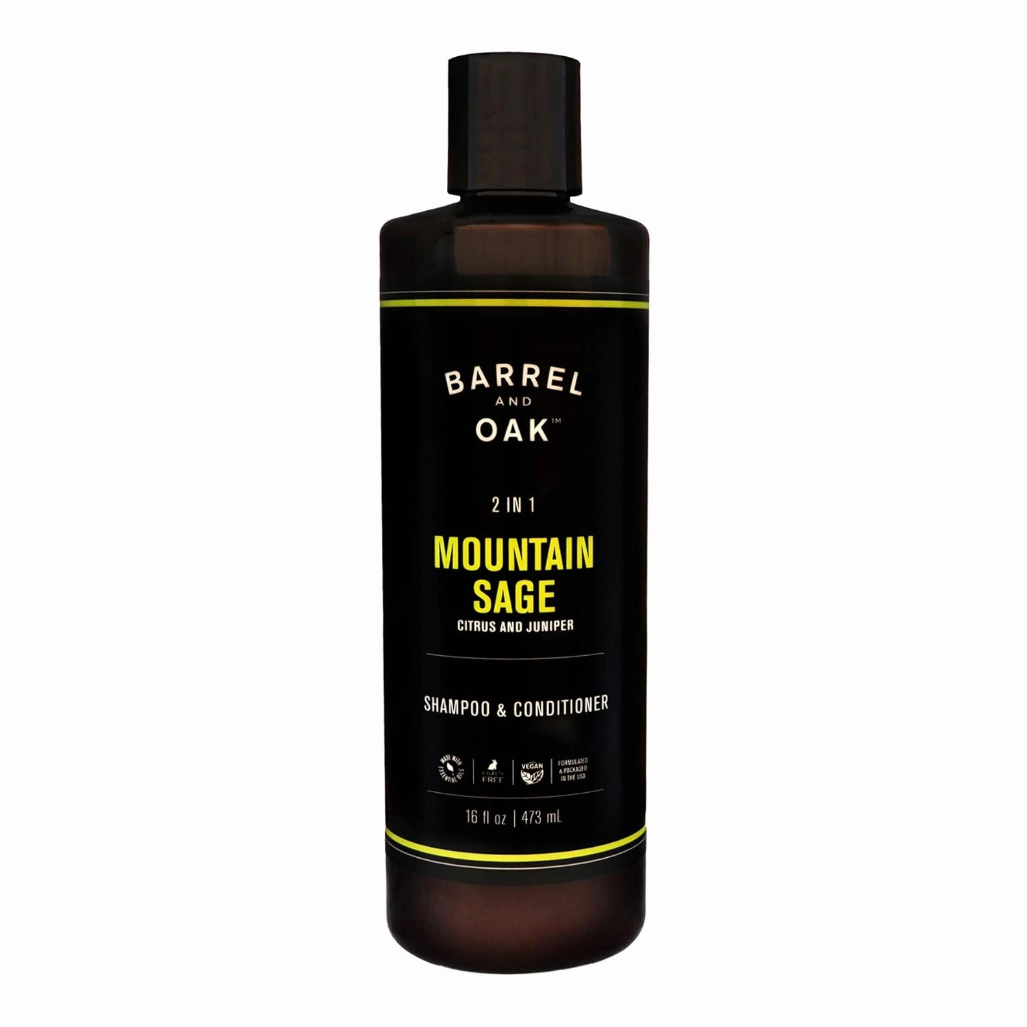 Barrel and Oak - 2-in-1 Men's Hair & Scalp Cleanser with Natural Moisturizer, Essential Oil-Based Scent, Vegan (Mountain Sage, 16 oz)