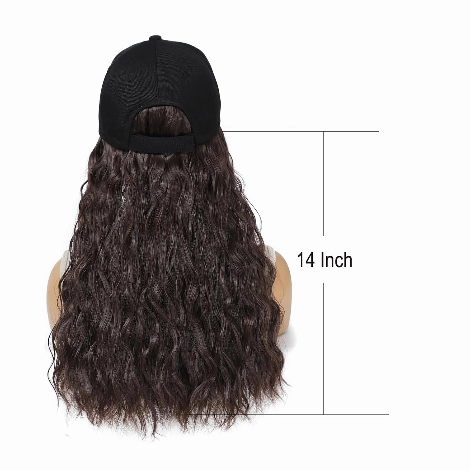 Baseball Cap Wig Natural Wavy Hair Extensions With Hat attached Heat Resistant Synthetic Adjustable Hat Wig for Women Girls (Brown, 14inch)