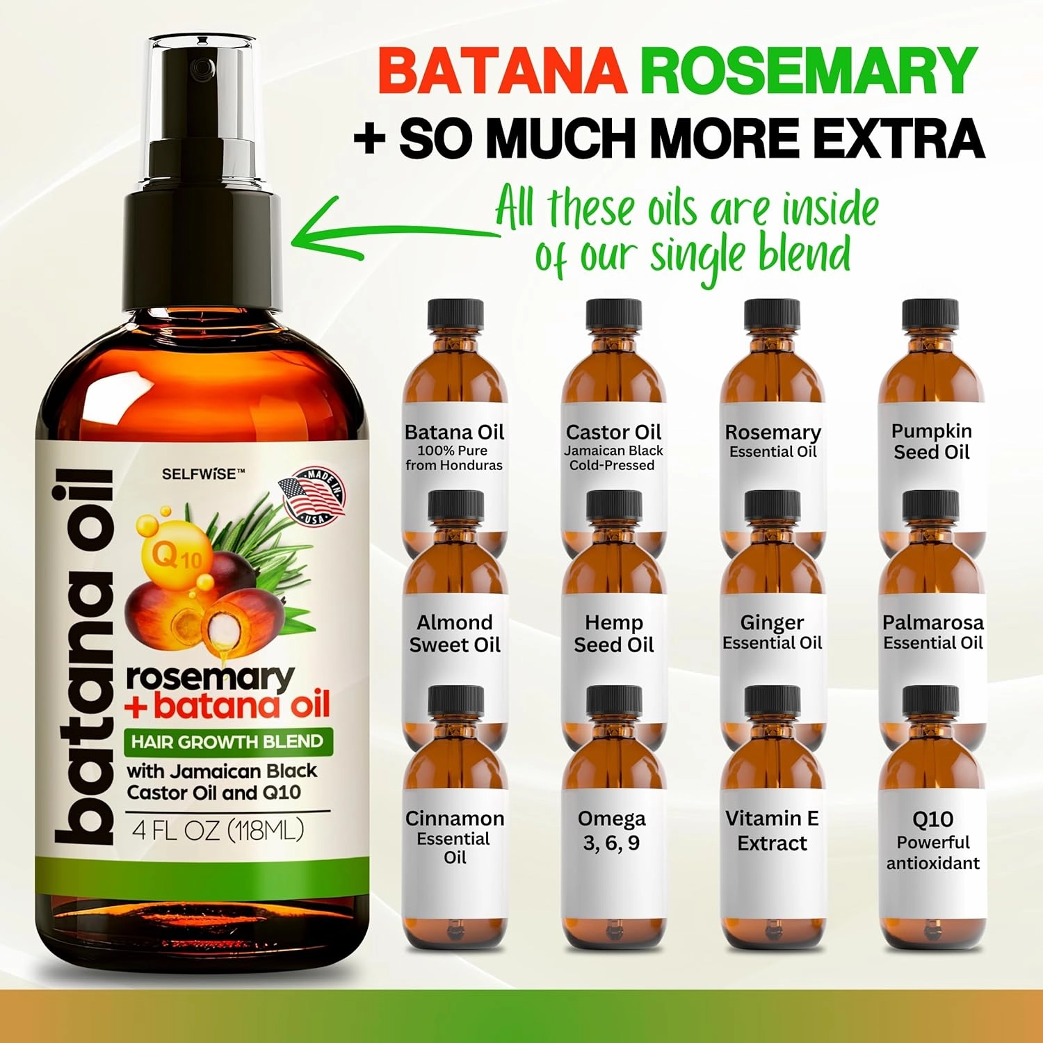 Batana Oil for Hair Growth Oil with Rosemary Castor, 100% Pure, Organic, Cold-Pressed, Unrefined Batana from Honduras by Dr. Sebi - Natural, Vegan, for Strong Roots and Thick Hair, 4oz