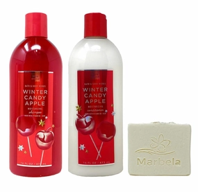 Bath & Body Works Winter Candy Apple Shampoo and Conditioner Bundle with a Natural Oats Bar Soap