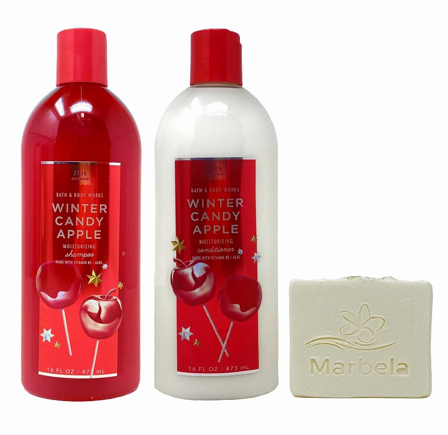 Bath & Body Works Winter Candy Apple Shampoo and Conditioner Bundle with a Natural Oats Bar Soap