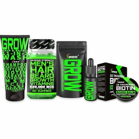 Beard Growth Kit w/Biotin Gummies/Beard & Hair Vitamins   GROW Beard & Hair Growth Shampoo   2X Beard Balm for Men   GROW Beard Growth Oil for Men