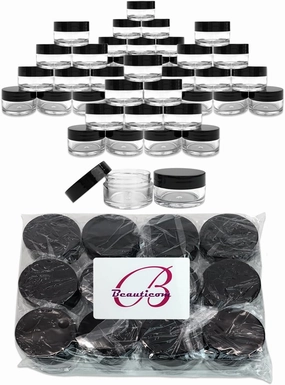 Beauticom 20 gram/20ml Empty Clear Small Round Travel Container Jar Pots with Lids for Make Up Powder, Eyeshadow Pigments, Lotion, Creams, Lip Balm, Lip Gloss, Samples (48 Pieces, Black)