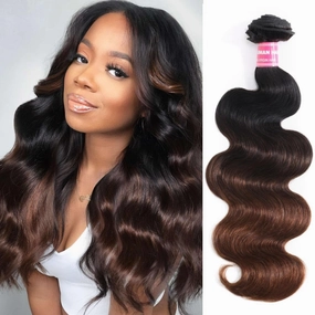 Beauty Forever Chestnut Brown Ombre Body Wave Human Hair Weave 1 Bundle 18inch Brazilian Unprocessed Virgin Remy Human Hair Wavy Sew in Human Hair Extensions