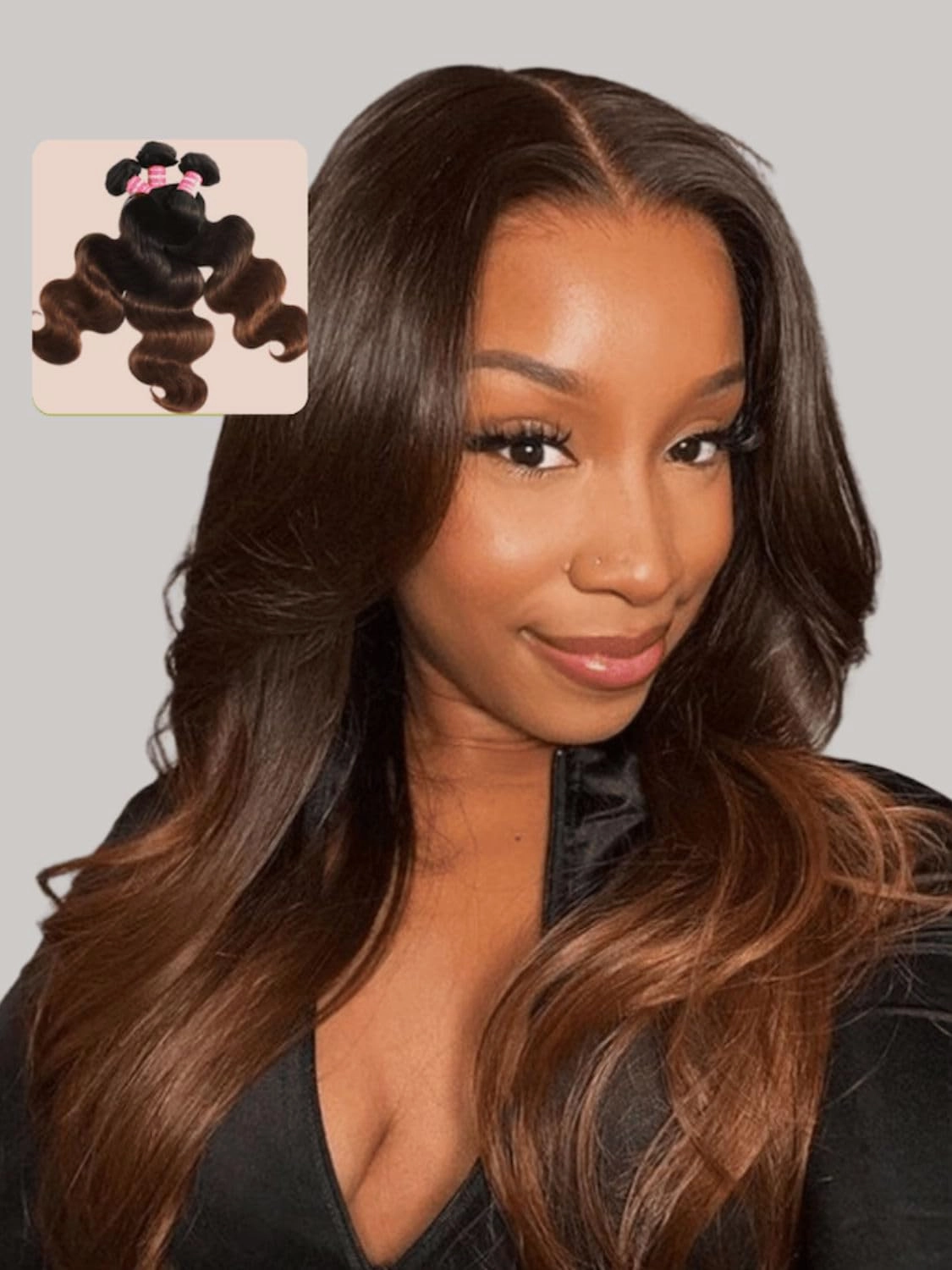Beauty Forever Chestnut Brown Ombre Body Wave Human Hair Weave 1 Bundle 18inch Brazilian Unprocessed Virgin Remy Human Hair Wavy Sew in Human Hair Extensions