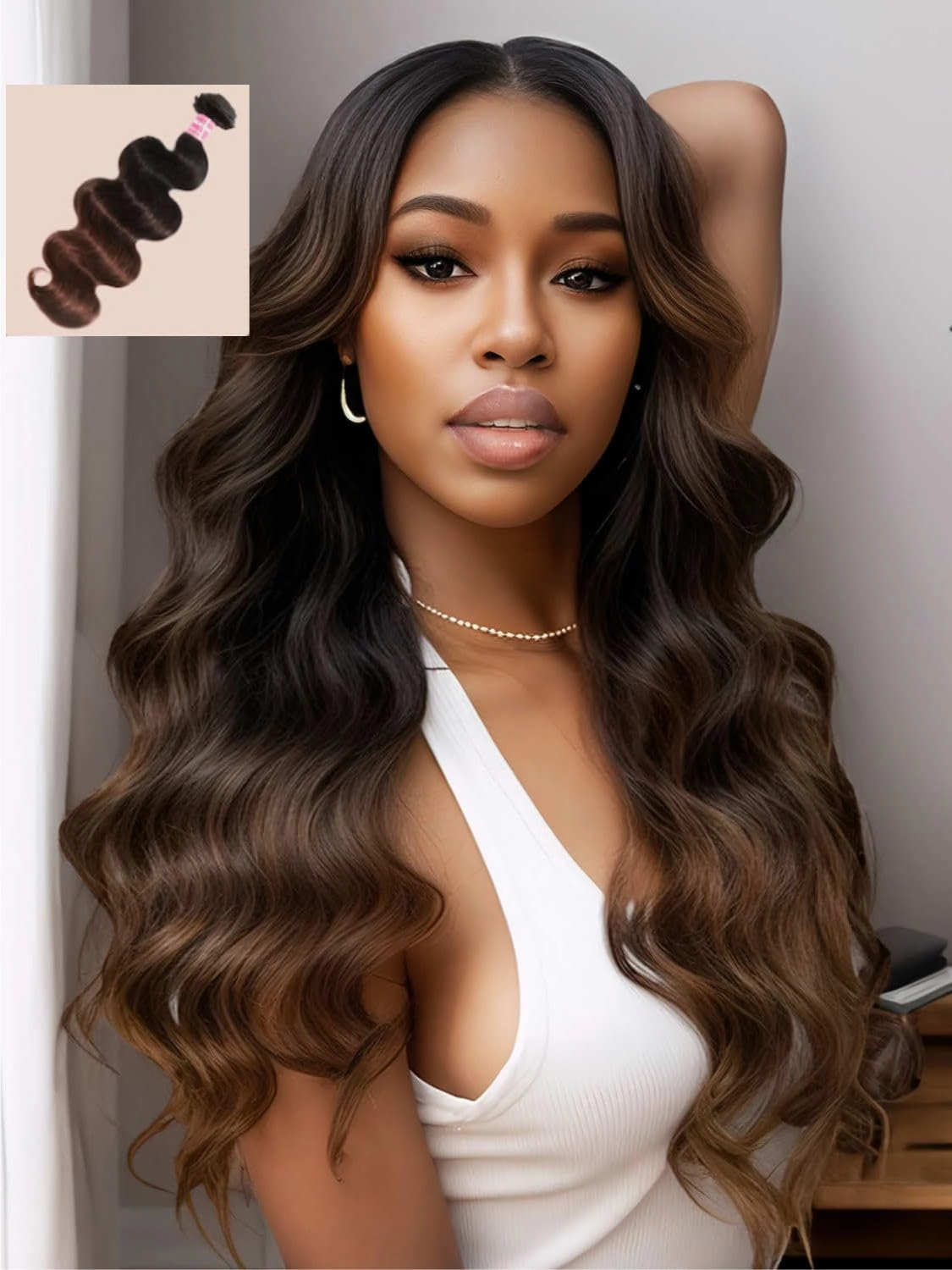 Beauty Forever Chestnut Brown Ombre Body Wave Human Hair Weave 1 Bundle 18inch Brazilian Unprocessed Virgin Remy Human Hair Wavy Sew in Human Hair Extensions