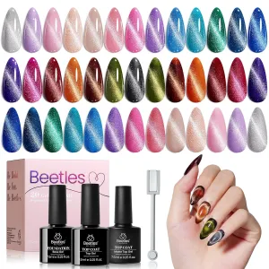Beetles 20 Colors Cat Eye Gel Nail Polish Set with Base Gel and Matte Glossy Top Coat, Nude Pink Green Blue Nail Polish Lush Velvet with Magnet Soak Off LED Manicure Salon DIY Art Gifts for Women