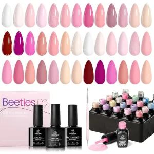 Beetles Gel Nail Polish 23Pcs Nude Pink Gel Polish Set Dare to Bare Collection Soak off Uv Led Lamp Needed Manicure with 3Pcs Base Coat Matte Glossy Gifts for Mom
