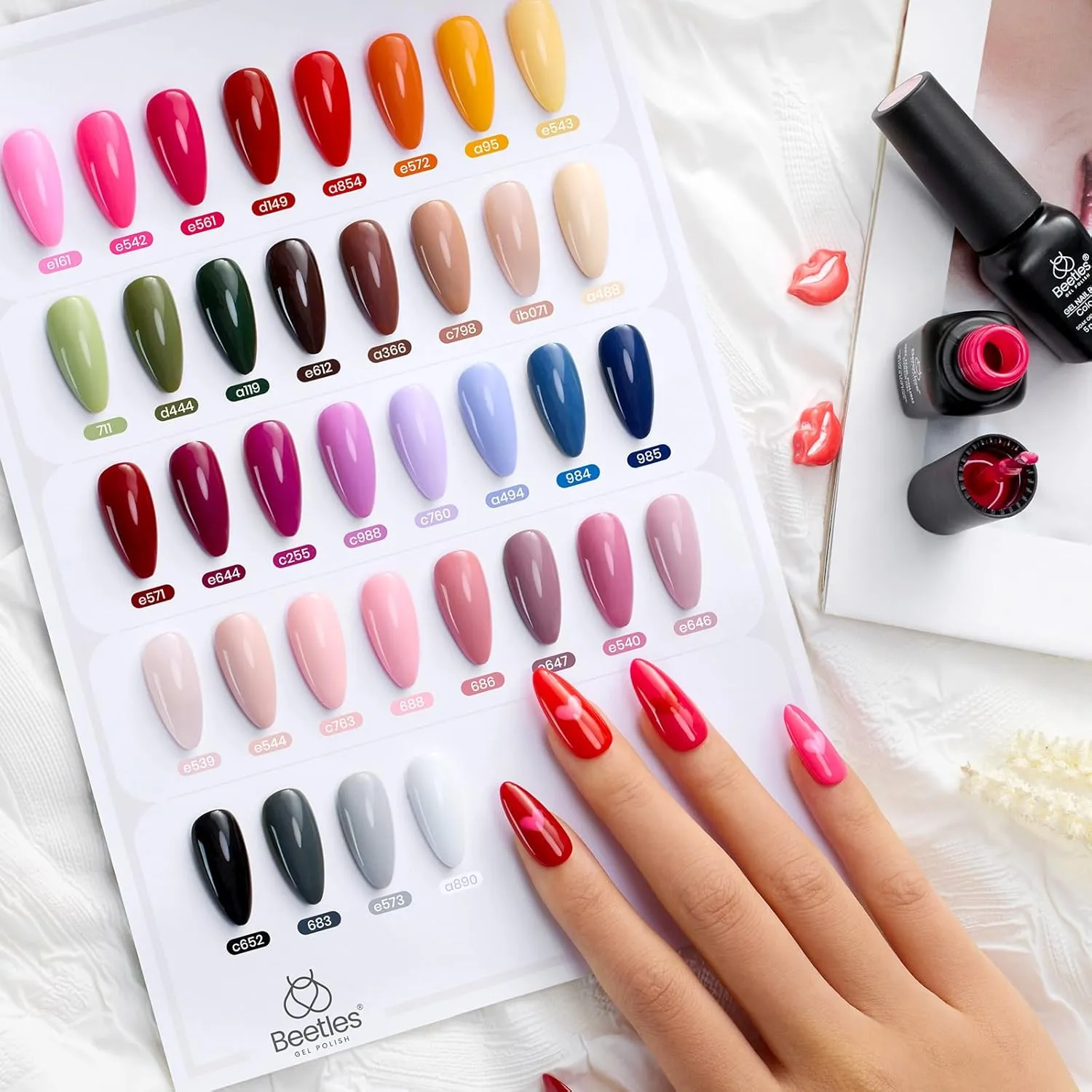 beetles Gel Polish 44pcs Gel Nail Polish Set 36 Colors Nude White Hot Pink Red Blue Black Brown with Base Coat Glossy Matte Glitter Top Coat Gifts for Women Colorful Muse
