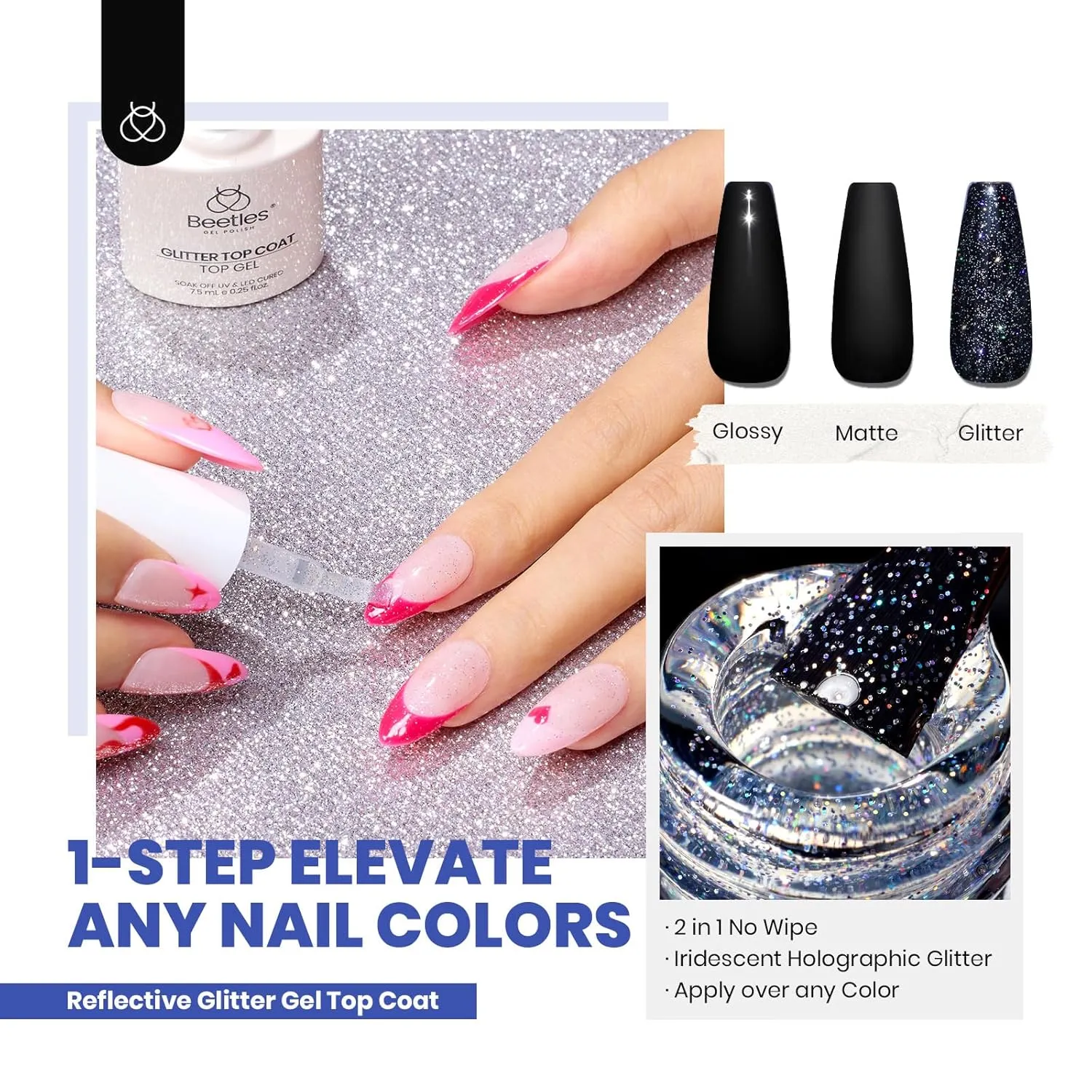 beetles Gel Polish 44pcs Gel Nail Polish Set 36 Colors Nude White Hot Pink Red Blue Black Brown with Base Coat Glossy Matte Glitter Top Coat Gifts for Women Colorful Muse