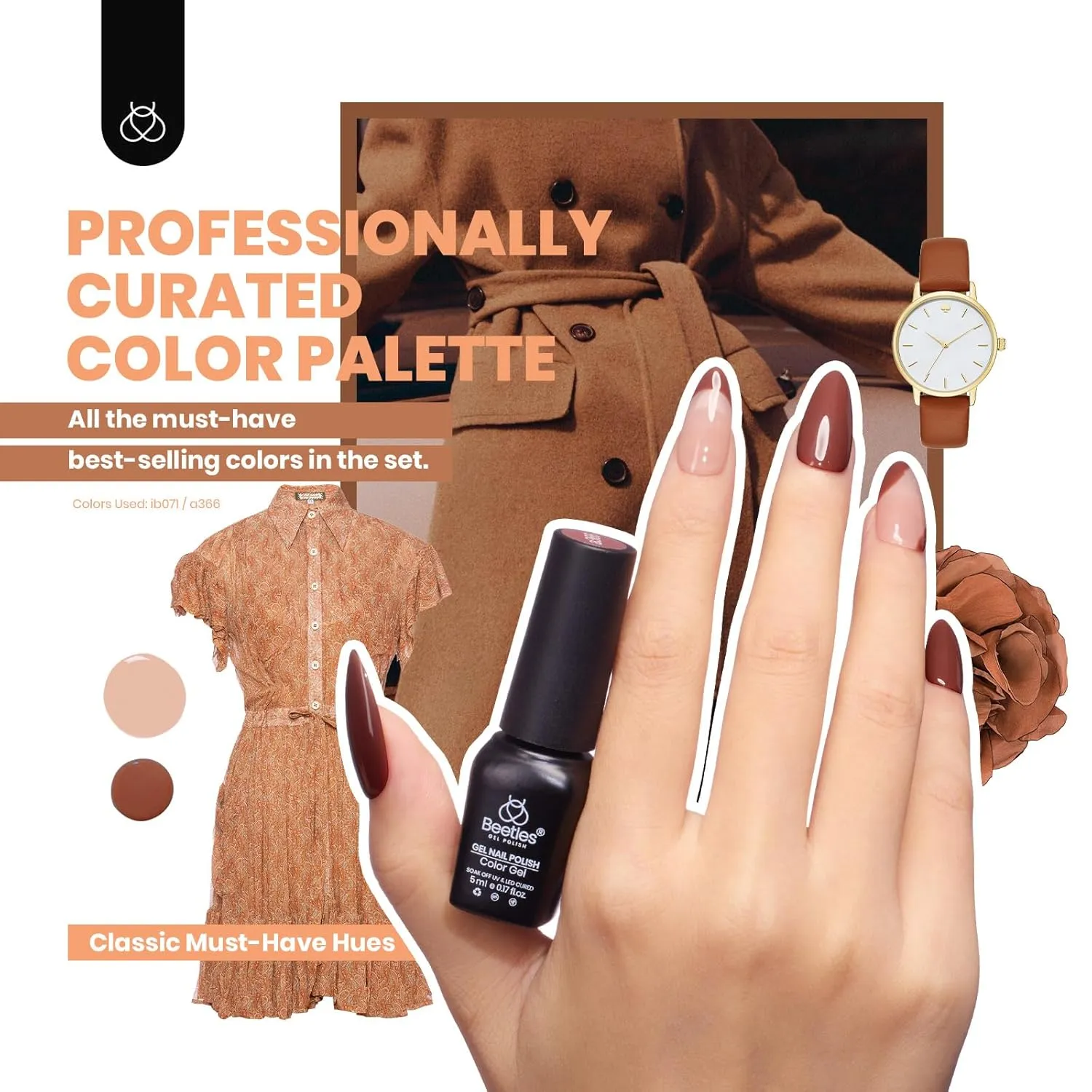 beetles Gel Polish 44pcs Gel Nail Polish Set 36 Colors Nude White Hot Pink Red Blue Black Brown with Base Coat Glossy Matte Glitter Top Coat Gifts for Women Colorful Muse