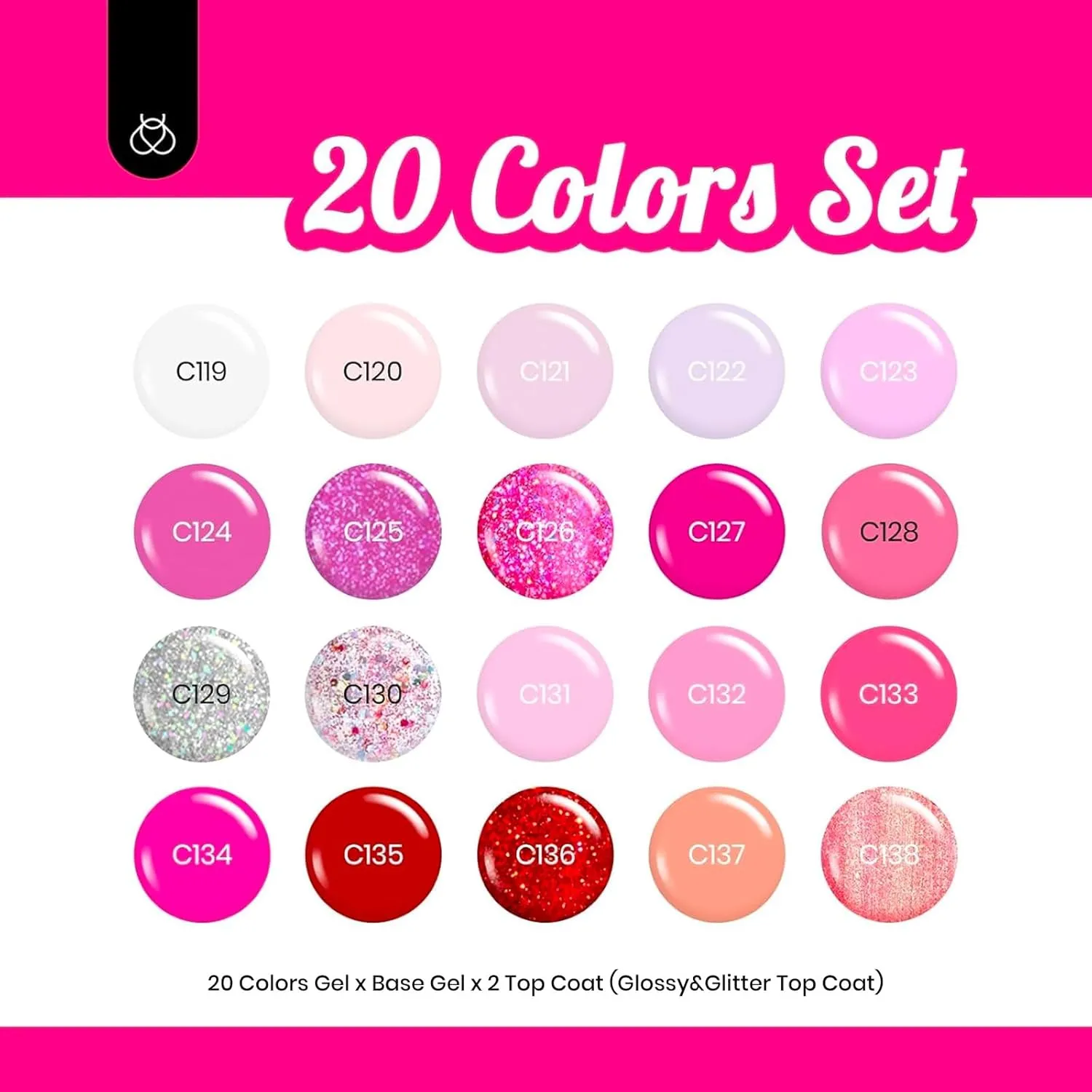 beetles Pink Gel Polish Set 20 Colors Hot Pink Alluring Sweetie Collection Nude Purple Glitter Red Uv Gel Manicure Kit with Base Glossy and Glitter Top Coat Gifts for Women