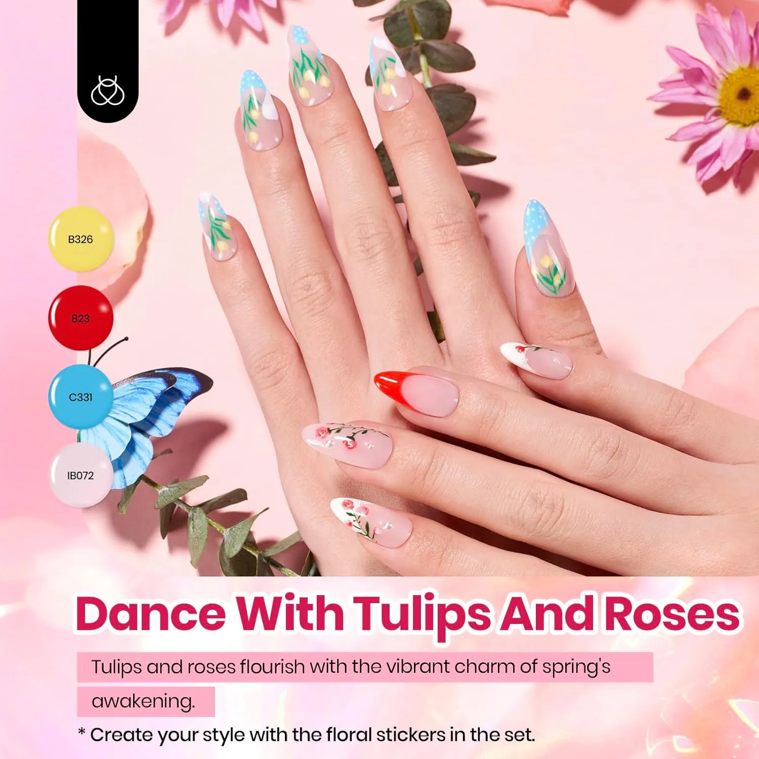 beetles Summer Gel Nail Polish Set - 40 Pcs 36 Colors Nail Polish Kit Pink Red Green Blue Color Gel with Base & Glossy Matte Top Coat UV LED Petal Symphony Collection Nail Art Manicure Gift for Women