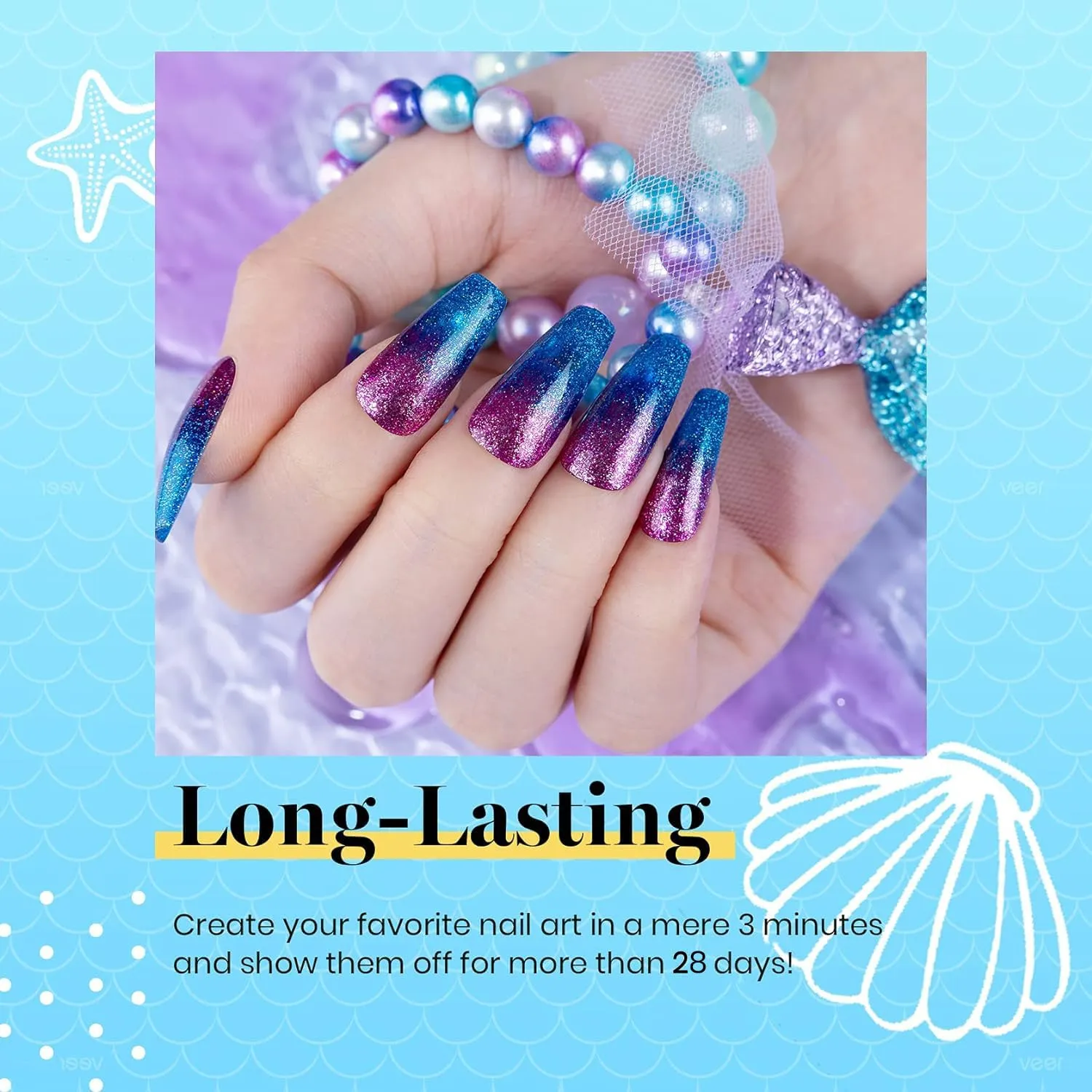 Beetles Summer Mermaid Gel Nail Polish Set, 20 Colors Blue Green Pink Purple Shimmery Glitter Summer Gel Polish Kit with Base Gel Top Coat Soak off Uv Nail Gel Gift for Girls