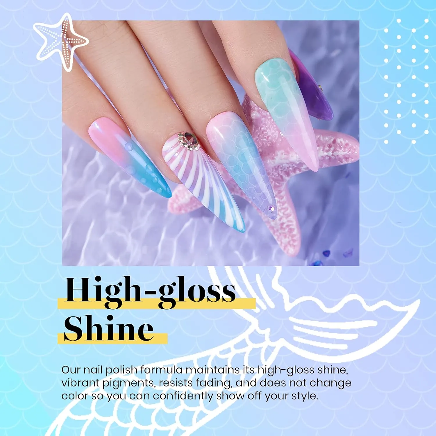 Beetles Summer Mermaid Gel Nail Polish Set, 20 Colors Blue Green Pink Purple Shimmery Glitter Summer Gel Polish Kit with Base Gel Top Coat Soak off Uv Nail Gel Gift for Girls